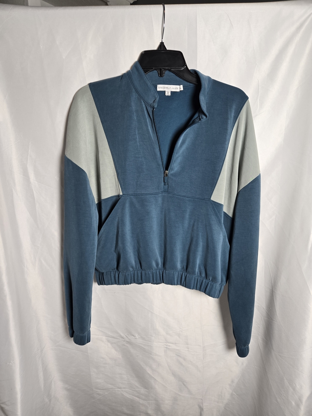Sincerely Jules Teal and Light Gray Half-Zip Pullover